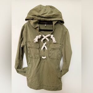 Free People Olive Green Safari Pullover with rope tie